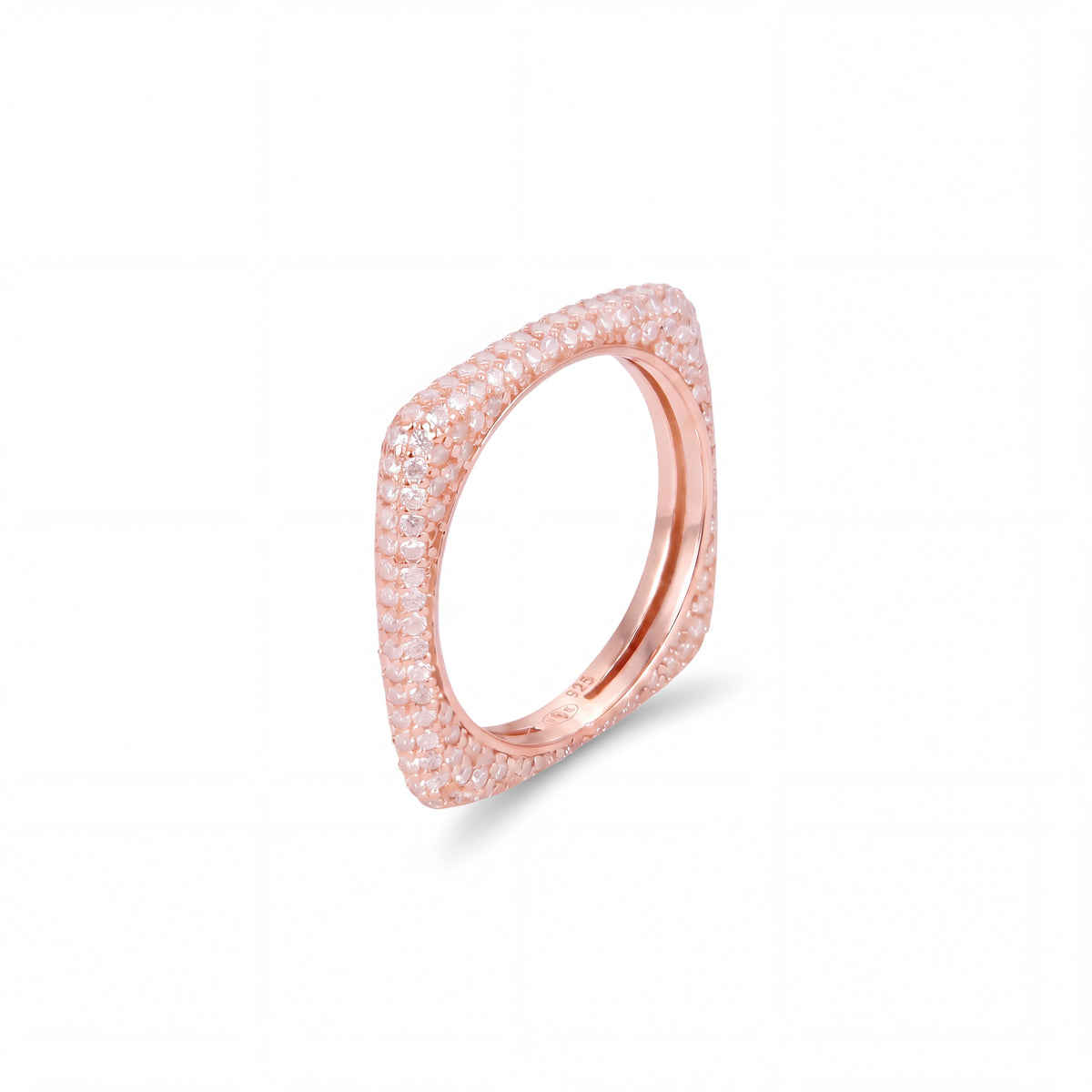 Bague Carré Pavée Mun Bijoux dorée à l'or rose 18 carats, carré serti de pierres