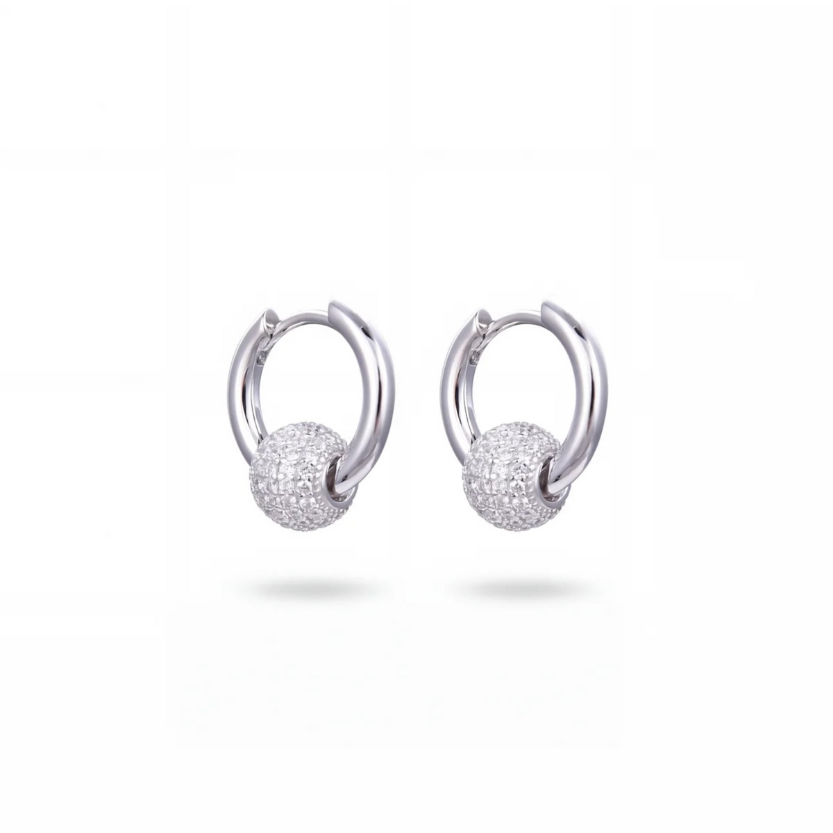 Créoles Boule Pavée Mun Bijoux en argent massif 925, boule sertie de pierres