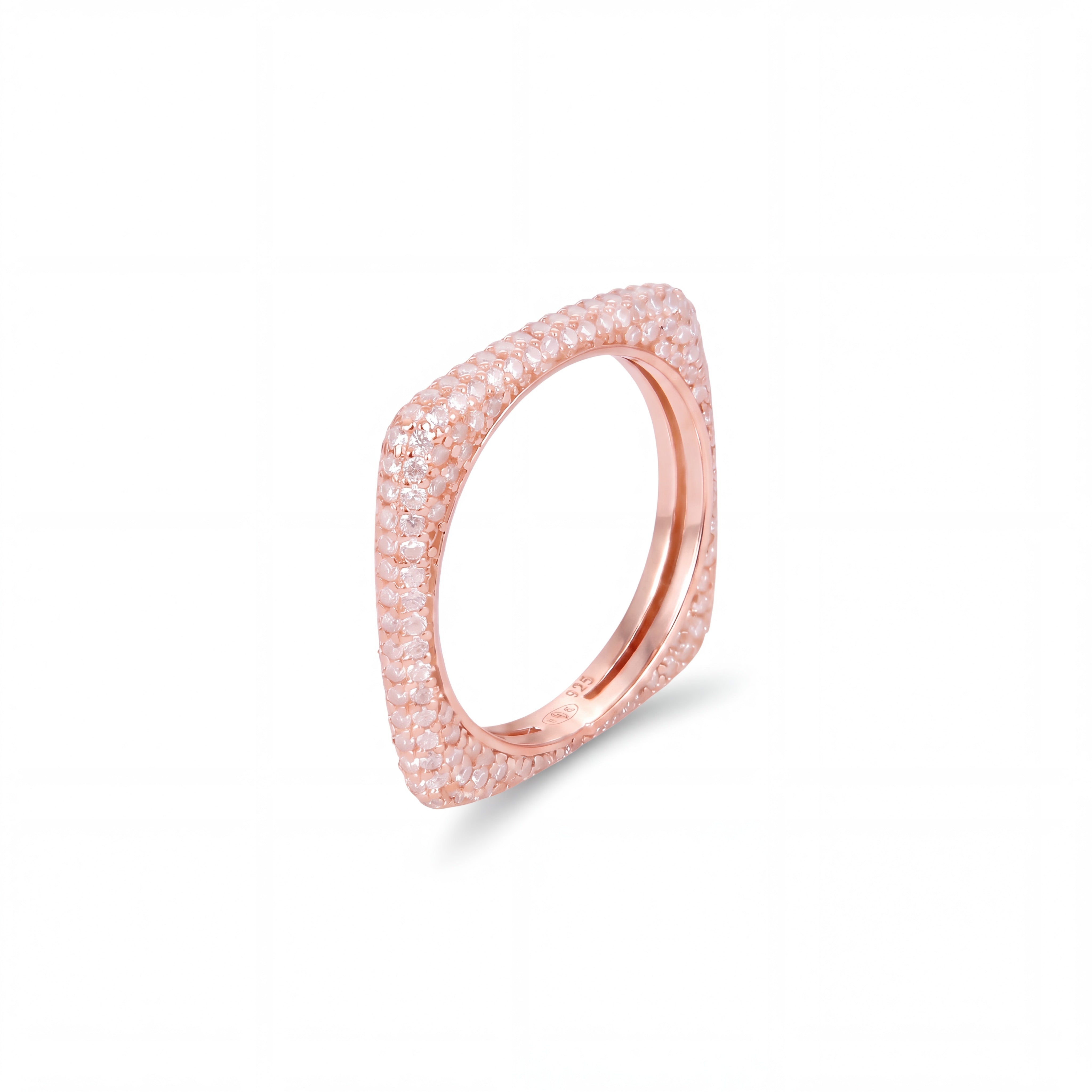 Bague Carré Pavée Mun Bijoux dorée à l'or rose 18 carats, carré serti de pierres