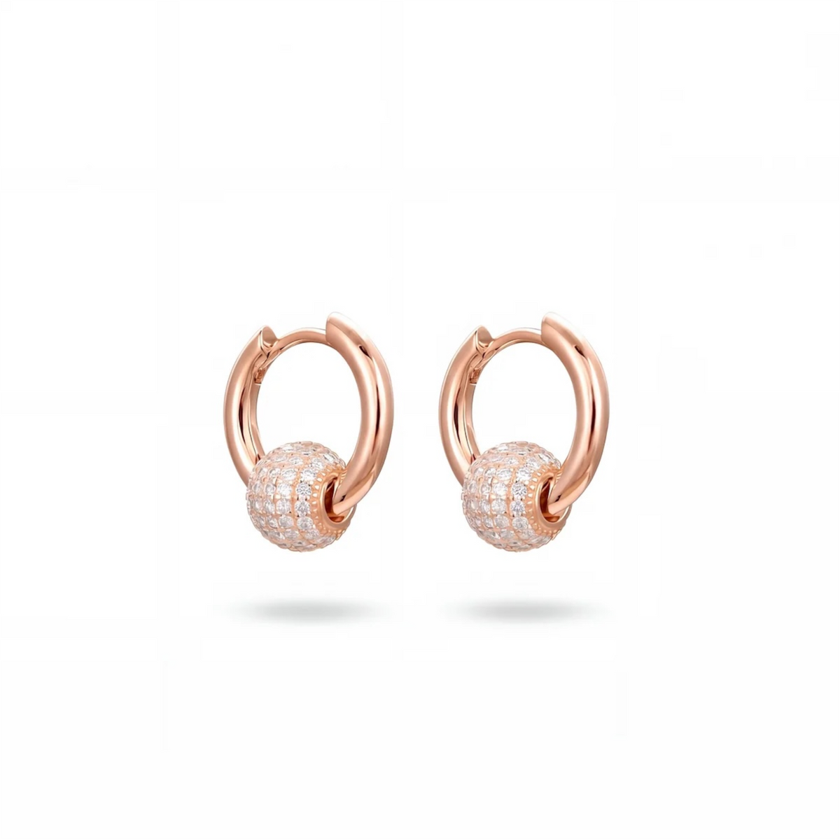 Créoles Boule Pavée Mun Bijoux en plaqué or rose 18 carats, boule sertie de pierres
